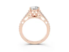 Oval Cut Diamond Prong Set Solitaire Engagement Ring Set in Rose gold with Pavé Band