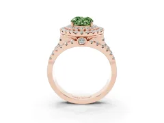 Fancy Green Oval Cut Diamond Double Halo Ring Set in Rose gold with Round Pavé Split Shank