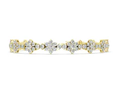 Round Diamond Floral Cluster Tennis Bracelet Set in Yellow gold with Prong Setting