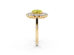 Fancy Yellow Round Cut Diamond Floral Double Halo Ring Set in Yellow gold with Round Petals
