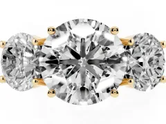 Round Cut Diamond Three-Stone Ring Set in Yellow gold with Pavé Band