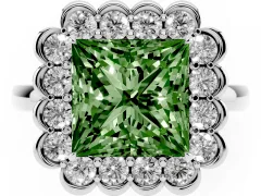 Fancy Green Princess Cut Diamond Halo Cluster Engagement Ring Set in Platinum with Solitaire Band and Prong Setting