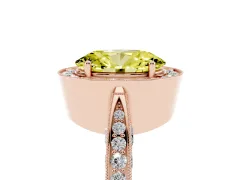 Fancy Yellow Oval Cut Diamond Halo Engagement Ring Set in Rose gold with Accent Split Shank Band