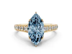 Fancy Blue Marquise Cut Diamond Solitaire Pavé Engagement Ring Set in Yellow gold with Prong Setting