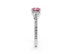 Fancy Pink Cushion Cut Diamond Solitaire Ring Set in White gold with Brilliant Pavé Band and Prong Setting