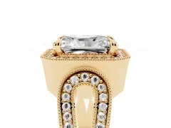 Radiant Cut Diamond Halo Ring Set in Yellow gold with Milgrain Accent Split Shank
