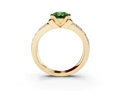 Fancy Green Radiant Cut Diamond Wide Channel Set Band Ring Set in Yellow gold with Bezel Setting