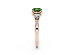 Fancy Green Cushion Cut Diamond Three-Stone Ring Set in Rose gold with Pavé Band and Smaller Side Stones