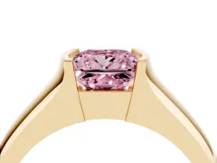 Fancy Pink Princess Cut Diamond Bezel Solitaire Ring Set in Yellow gold with Wide Band