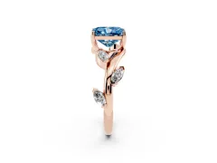 Fancy Blue Radiant Cut Diamond Solitaire Ring Set in Rose gold with Twisted Marquise Accent Band