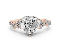 Heart Cut Diamond Ring Set in Rose gold with Scattered Round Accents