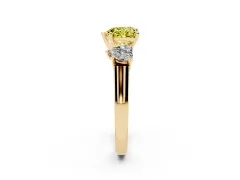 Fancy Yellow Heart Cut Diamond Three-Stone Trellis Ring Set in Yellow gold with Comfort Fit Band