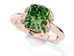 Fancy Green Radiant Cut Diamond Round Cluster Halo Ring Set in Rose gold with Solitaire Band and Prong Setting