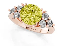 Fancy Yellow Round Cut Diamond Solitaire Ring Set in Rose gold with Cluster Accents on Each Side