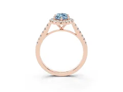 Fancy Blue Marquise Cut Diamond Halo Pavé Engagement Ring Set in Rose gold with Prong Setting