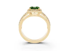 Fancy Green Asscher Cut Diamond Halo Ring Set in Yellow gold with Double Pavé Split Shank