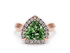 Fancy Green Heart Cut Diamond Halo Solitaire Engagement Ring Set in Rose gold with Square Band and Prong Setting