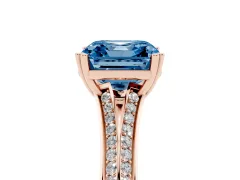Fancy Blue Asscher Cut Diamond Split Shank Pavé Engagement Ring Set in Rose gold with Prong-Set Center Stone