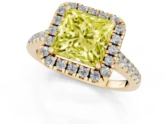 Fancy Yellow Princess Cut Diamond Halo Pavé Engagement Ring Set in Yellow gold with Prong Setting