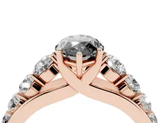 Fancy Black Marquise Cut Diamond Solitaire Ring Set in Rose gold with Pavé-Set Band and Prong Setting