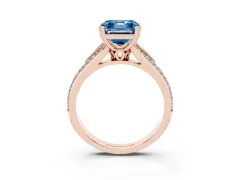 Fancy Blue Asscher Cut Diamond Split Shank Pavé Engagement Ring Set in Rose gold with Prong-Set Center Stone