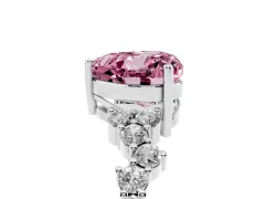 Fancy Pink Heart Cut Diamond Ring Set in Silver with Scattered Round Accents