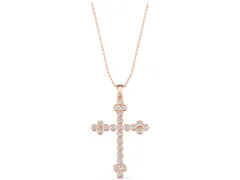 Round Diamond Cross Pendant Set in Rose gold with Bezel-Set Stones