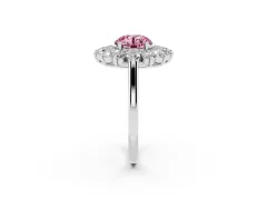 Fancy Pink Round Cut Diamond Floral Double Halo Ring Set in Platinum with Round Petals