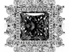 Fancy Black Princess Cut Diamond Floral Double Halo Ring Set in Platinum with Round Petals