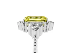 Fancy Yellow Emerald Cut Diamond Cluster Ring Set in White gold with Beaded Band