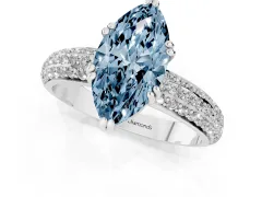 Fancy Blue Marquise Cut Diamond Solitaire Ring Set in Platinum with Multi-Row Round Pavé Band and Prong Setting