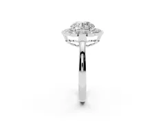 Round Cut Diamond Halo Cluster Engagement Ring Set in Silver with Solitaire Band and Prong Setting