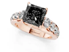 Fancy Black Princess Cut Diamond Pavé Engagement Ring Set in Rose gold with Prong Setting