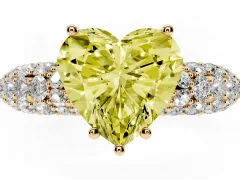Fancy Yellow Heart Cut Diamond Pavé Band Solitaire Ring Set in Yellow gold with Close-Set Accent Stones and Prong Setting