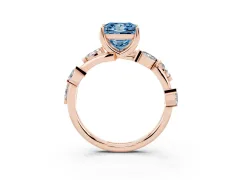 Fancy Blue Princess Cut Diamond Solitaire Ring Set in Rose gold with Twisted Marquise Accent Band