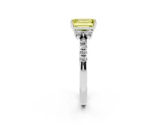 Fancy Yellow Emerald Cut Diamond Three-Stone Pavé Ring Set in Platinum with Prong Setting