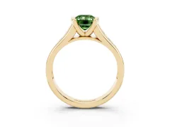 Fancy Green Emerald Cut Diamond Bezel-Set Solitaire Ring Set in Yellow gold with Channel-Set Band
