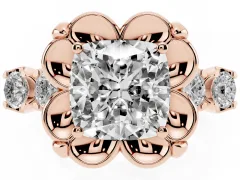 Cushion Cut Diamond Floral Halo Ring Set in Rose gold with Shared Prong Band