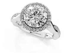 Round Cut Diamond Halo Twist Band Solitaire Ring Set in White gold with Prong Setting
