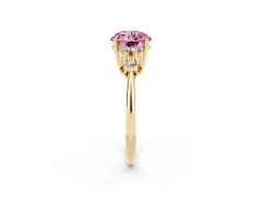 Fancy Pink Round Cut Diamond Cluster Ring Set in Yellow gold with Plain Band and Prong Setting