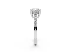 Cushion Cut Diamond Solitaire Engagement Ring Set in Silver with Pavé Band and Prong Setting
