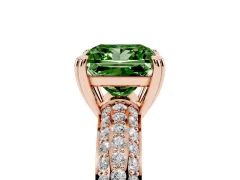 Fancy Green Princess Cut Diamond Solitaire Ring Set in Rose gold with Multi-Row Round Pavé Band and Prong Setting