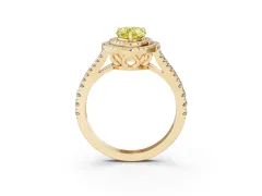 Fancy Yellow Pear Cut Diamond Double Halo Ring Set in Yellow gold with Pavé Band