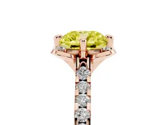 Fancy Yellow Cushion Cut Diamond Solitaire Ring Set in Rose gold with Pavé Band and Floral Prong Setting