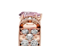 Fancy Pink Pear Cut Diamond Milgrain Halo Pavé Engagement Ring Set in Rose gold with Prong Setting