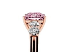 Fancy Pink Princess Cut Diamond Five-Stone Prong Set Band Ring Set in Rose gold with Polished Band