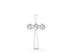 Round Diamond Three-Stone Vertical Pendant Set in Silver with Prong Setting