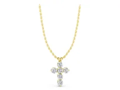 Round Diamond Cross Pendant Set in Yellow gold with Prong-Set Traditional Arms