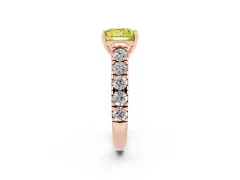 Fancy Yellow Princess Cut Diamond Solitaire Ring Set in Rose gold with Cut-Down Micro Pavé Band and Prong Setting