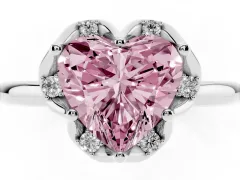 Fancy Pink Heart Cut Diamond Round Cluster Halo Ring Set in White gold with Solitaire Band and Prong Setting